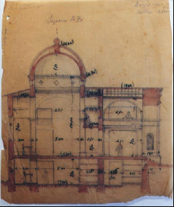 Casella di testo:  Fig. 8, Pietro Arcangioli, Progetto per la chiesa del secondo recinto, Collezione Eredi Arcangioli